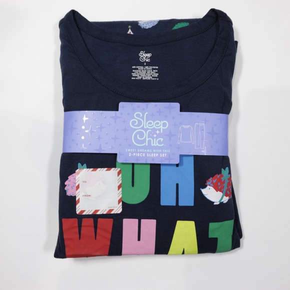 Sleep Chic Women's Christmas Pajama Set 2-Piece Graphic Tee & Pants Navy Size S - Picture 8 of 8